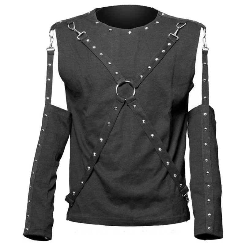 Men Gothic Shirt Black Removable Sleeve Shirt Gothic Victorian Shirt